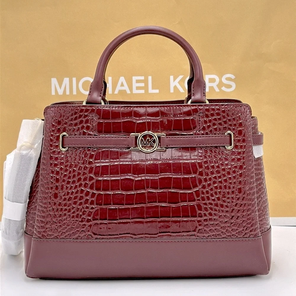 MICHAEL KORS Reed Large Leather Belted Satchel Crossbody Handbag Center …